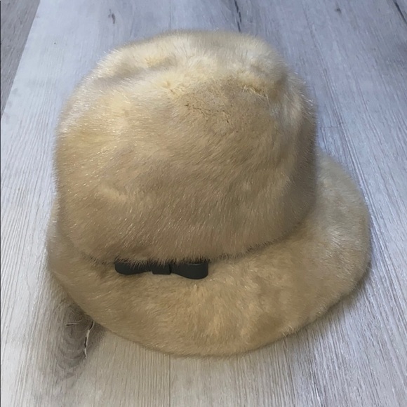 Vintage Saks Fifth Avenue Fur Hat with Leather Bow